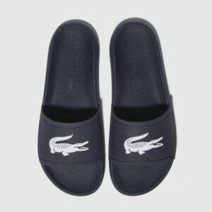 LACOSTE Croco Slide Sandals Lage Logo Black B&W Sz 6